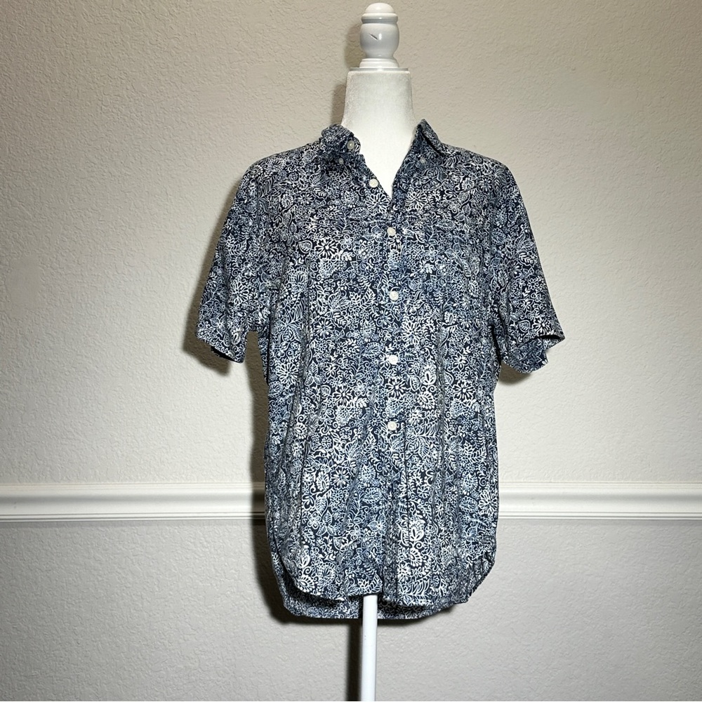 Abercrombie Fitch Shirt Mens Size L Blue White Button Up Casual Floral Paisley